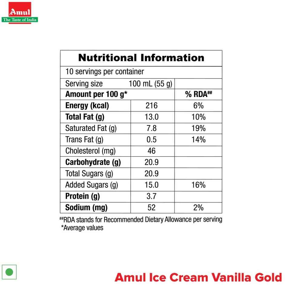 Cadbury Brownie Rich & Fudgy (38g) & Amul Gold Vanilla Ice Cream Tub | Rich & Creamy Vanilla (1L) Combo