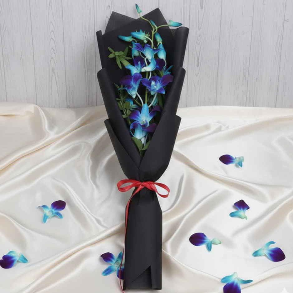 FlowerAura Single Blue Orchid in Black Paper