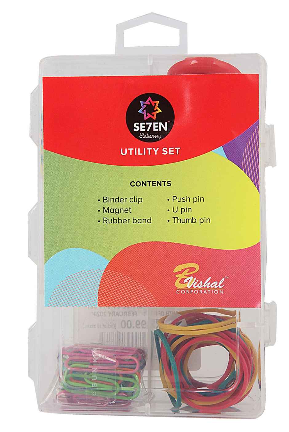 Office Utility Set Box ( Magnets, Binder Clips, U Pins, Thumb Pins, Push Pins and Rubber bands)