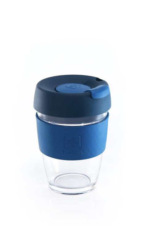 Tintcup | Borosilicate Glass Brew Cup With Silicone Grip & Lid | 350 ml - Dashing Blue