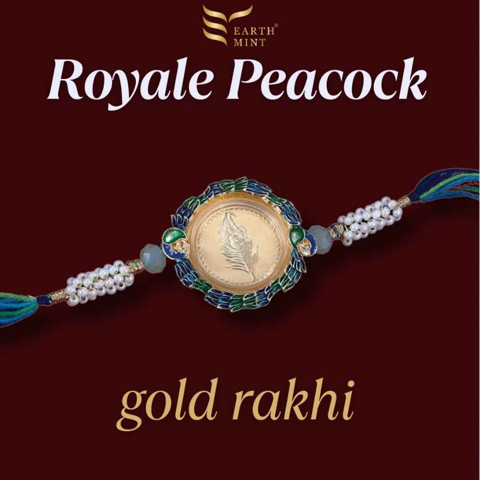Earthmint 24k Gold Rakhi | Royale Peacock - Feather - 50mg