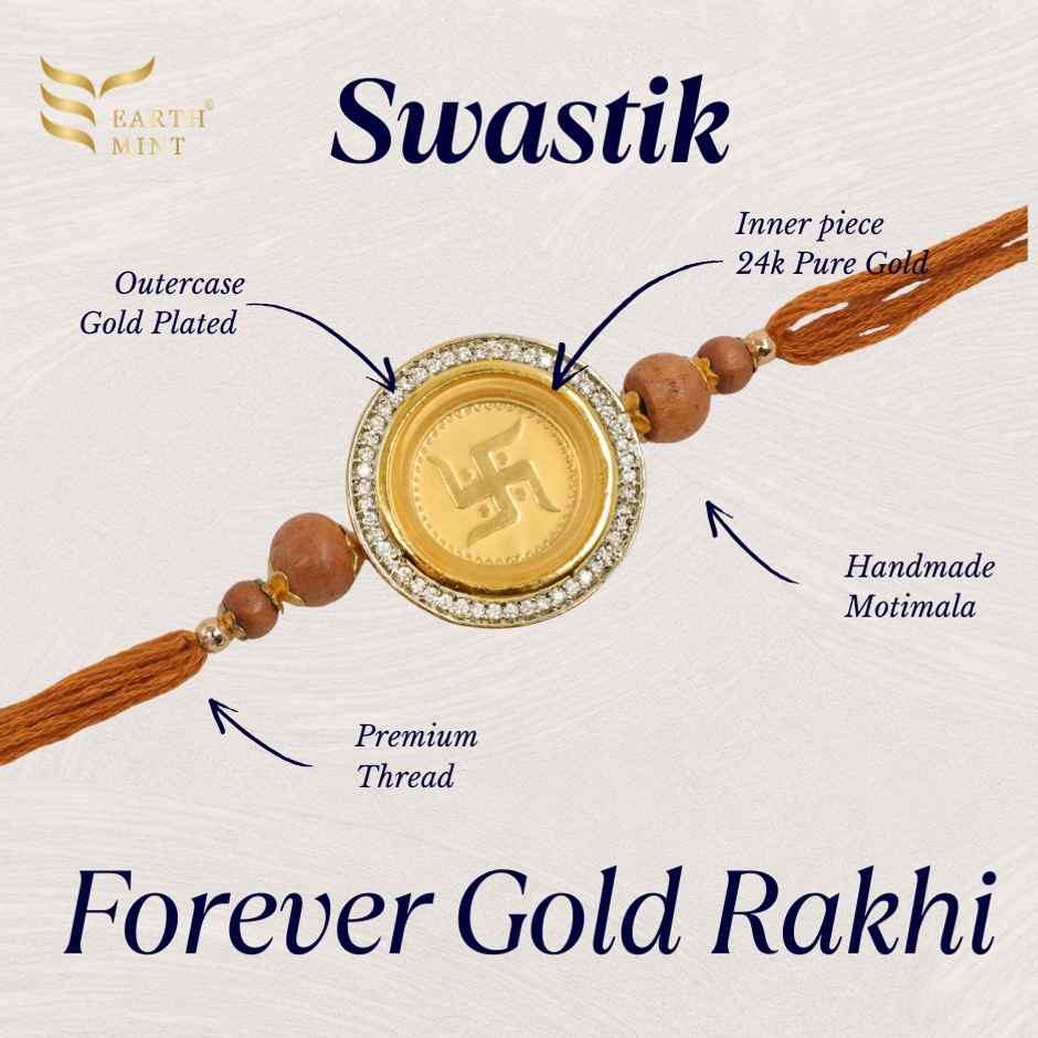 Earthmint 24k Gold Rakhi | Forever - Swastik - 50mg