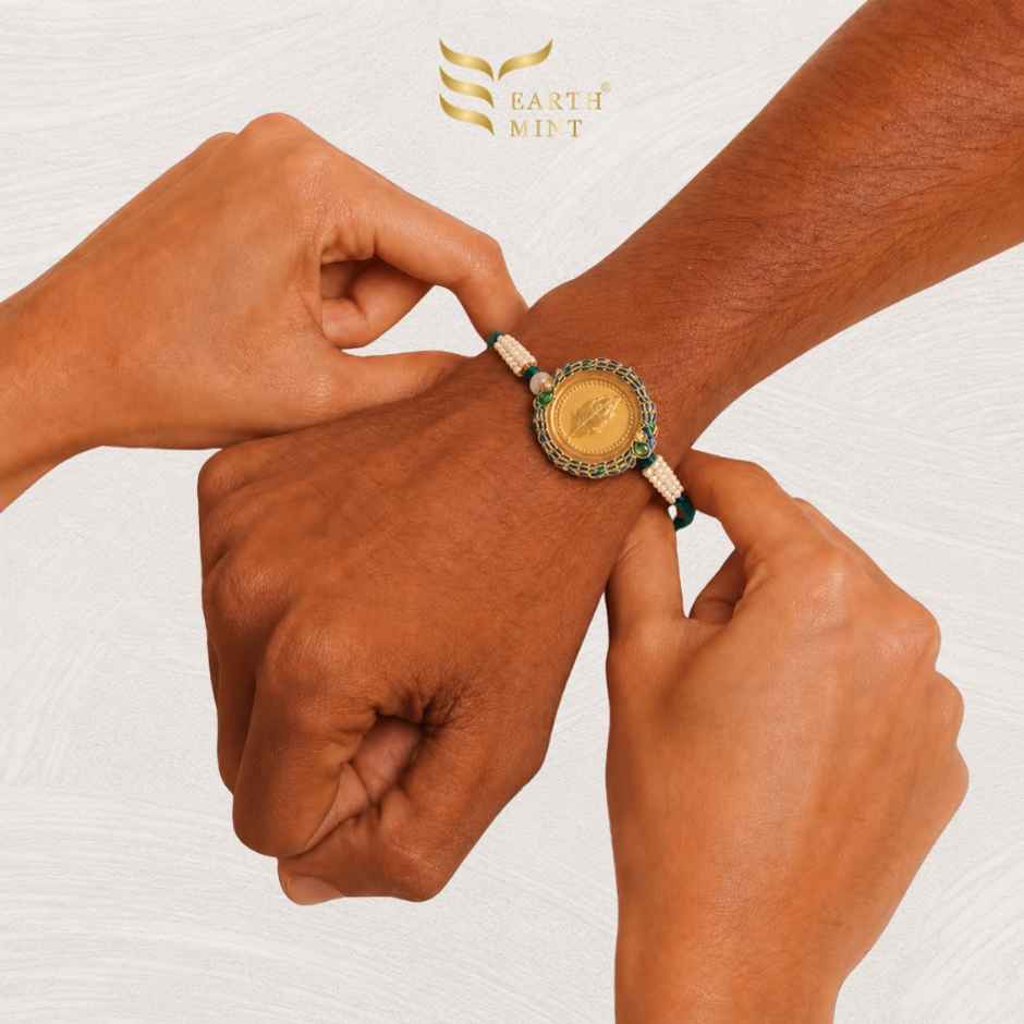 Earthmint 24k Gold Rakhi | Royale Peacock - Feather - 50mg