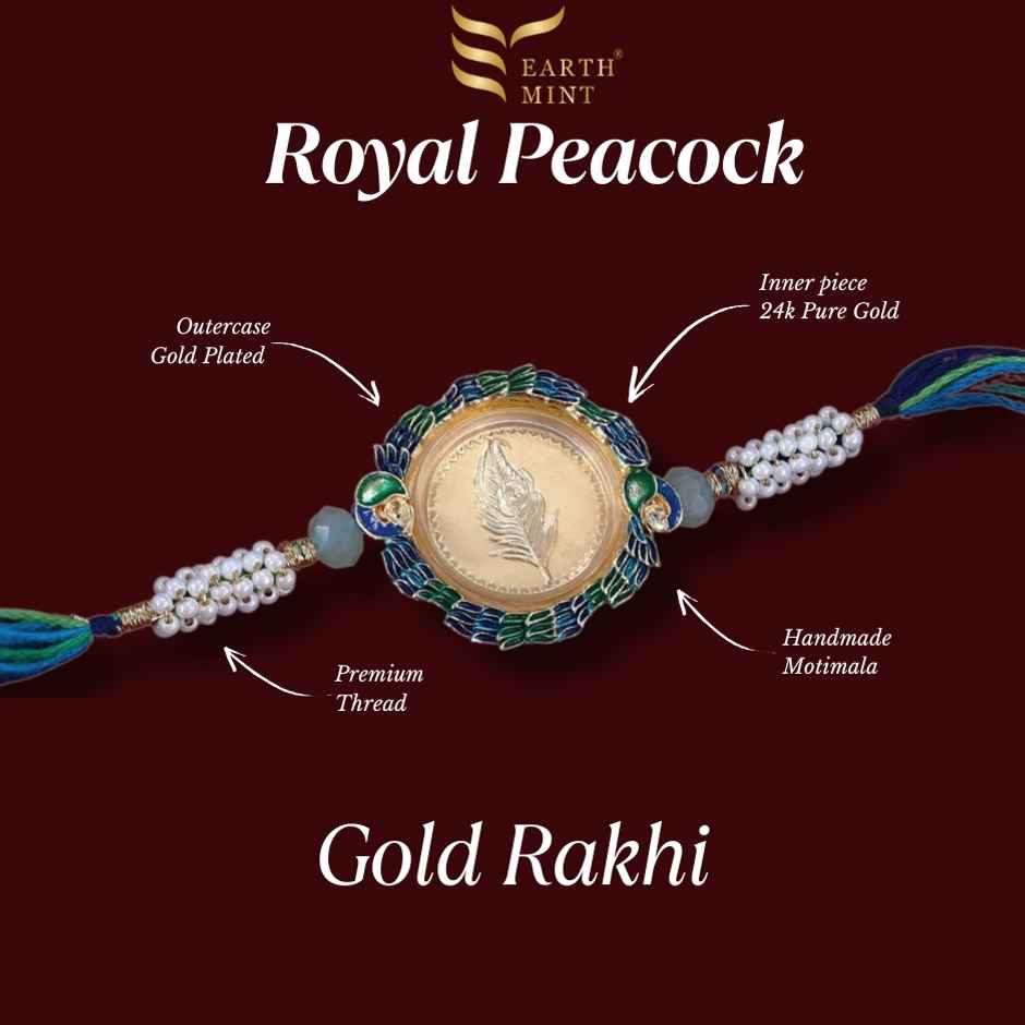 Earthmint 24k Gold Rakhi | Royale Peacock - Feather - 50mg