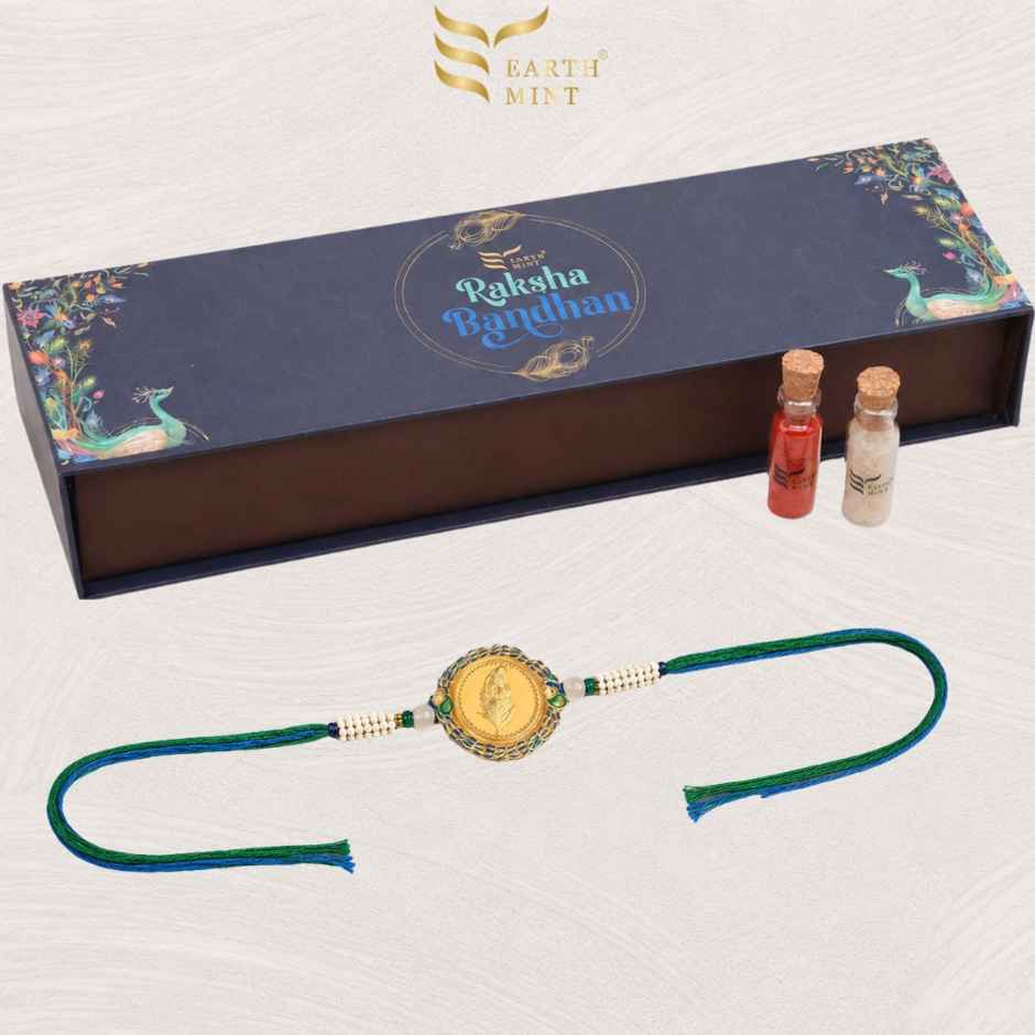 Earthmint 24k Gold Rakhi | Royale Peacock - Feather - 50mg