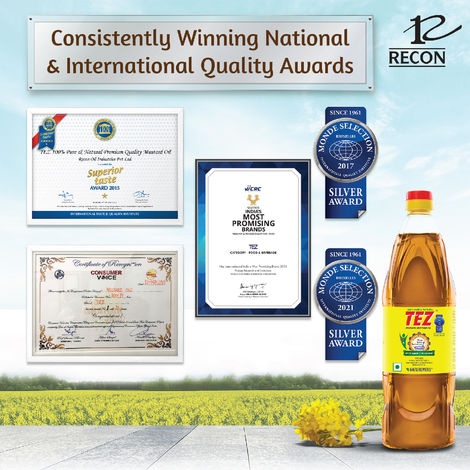 Tez Premium Kachchi Ghani Pure Mustard Oil 100% Pure and Natural, Good for Heart 500mL Bottle