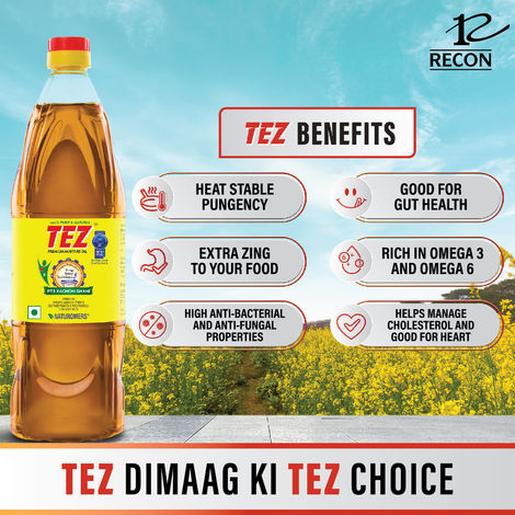 Tez Premium Kachchi Ghani Pure Mustard Oil 100% Pure and Natural, Good for Heart 500mL Bottle