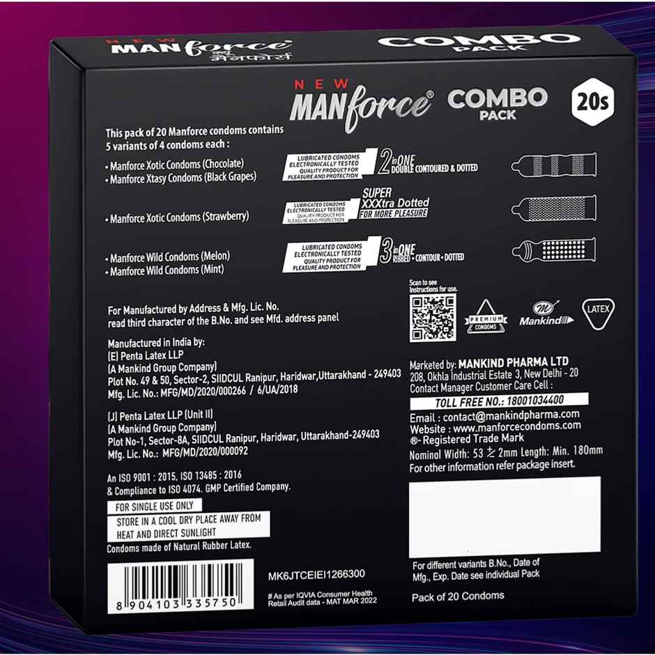 Manforce New Combo Pack Condoms Chocolate, Strawberry, Black Grapes Melon & Mint