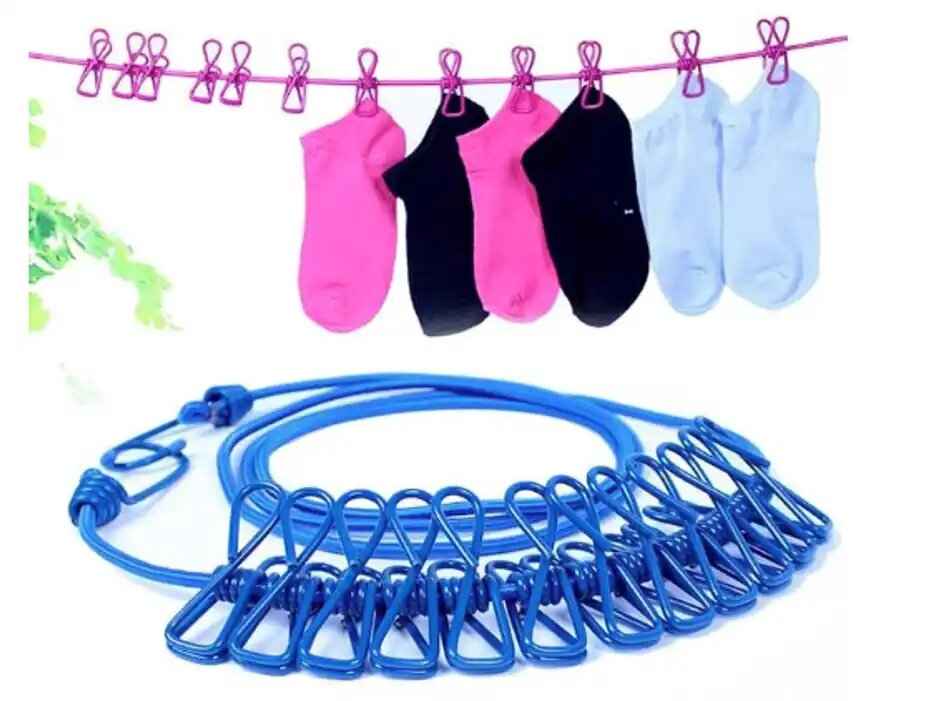 Daluci Stretchable Cloth Rope with Metal Clips | Drying Clothes