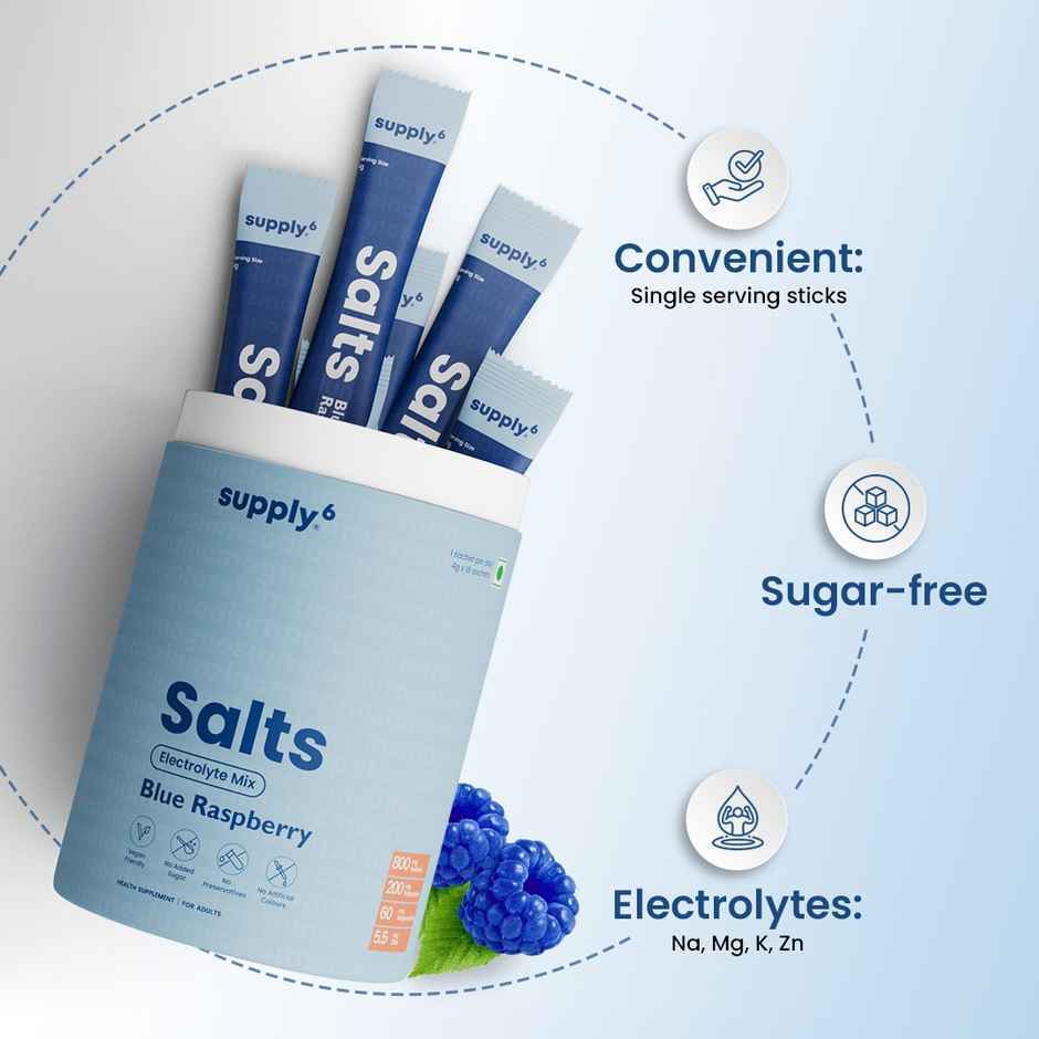 Supply6 Salts | Electrolyte Mix | Blue Raspberry | Sodium | Potassium | Magnesium | Zinc | Fiber
