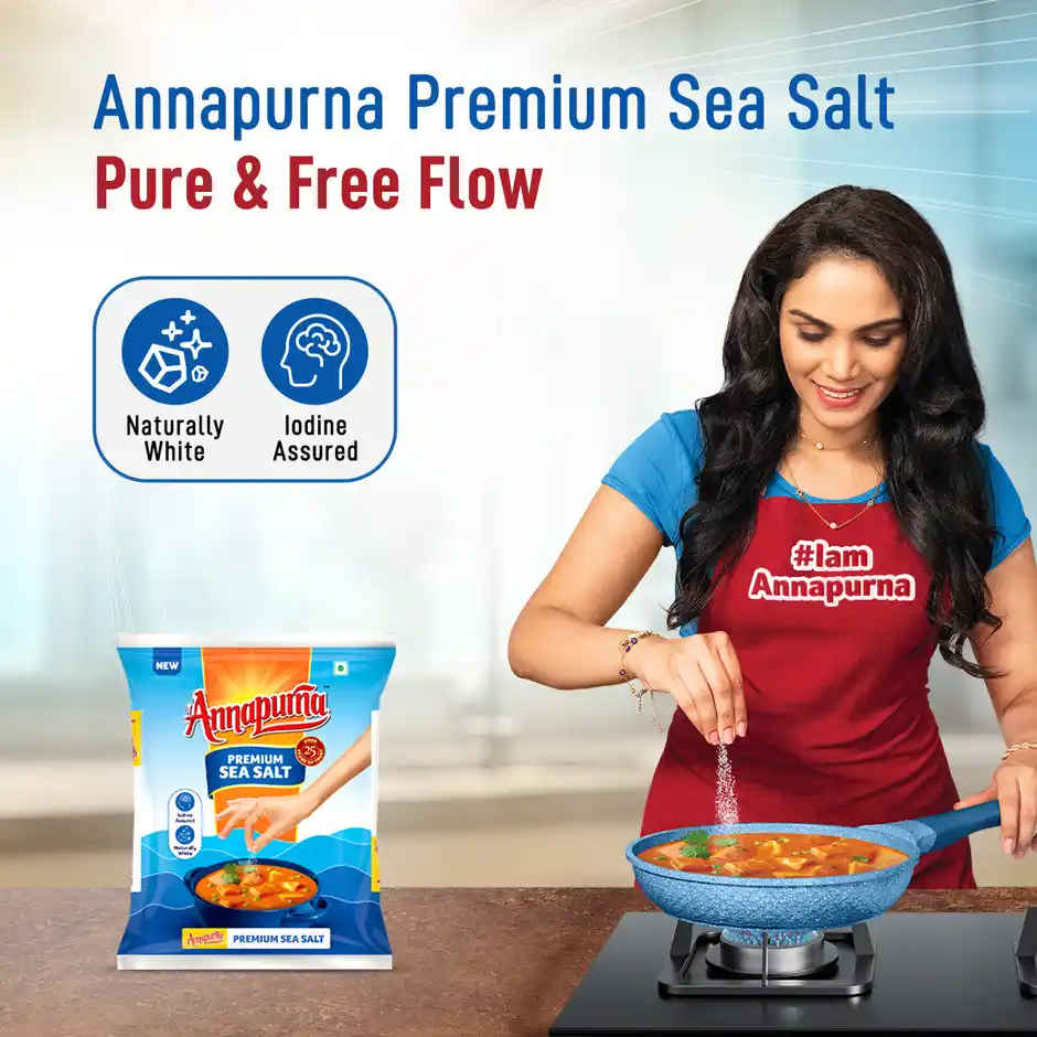 Annapurna Premium Iodised Sea Salt | Naturally Sun Dried | Naturally White | Pure & Free-Flow | Uppu