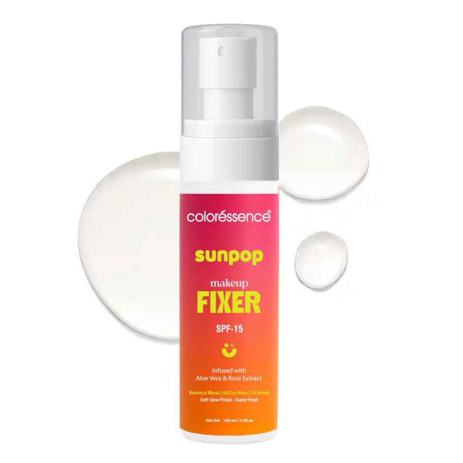 Coloressence Sunpop Makeup Fixer Spray SPF 15| Soft Glow Finish | UV Shield | Aloe Vera & Rose