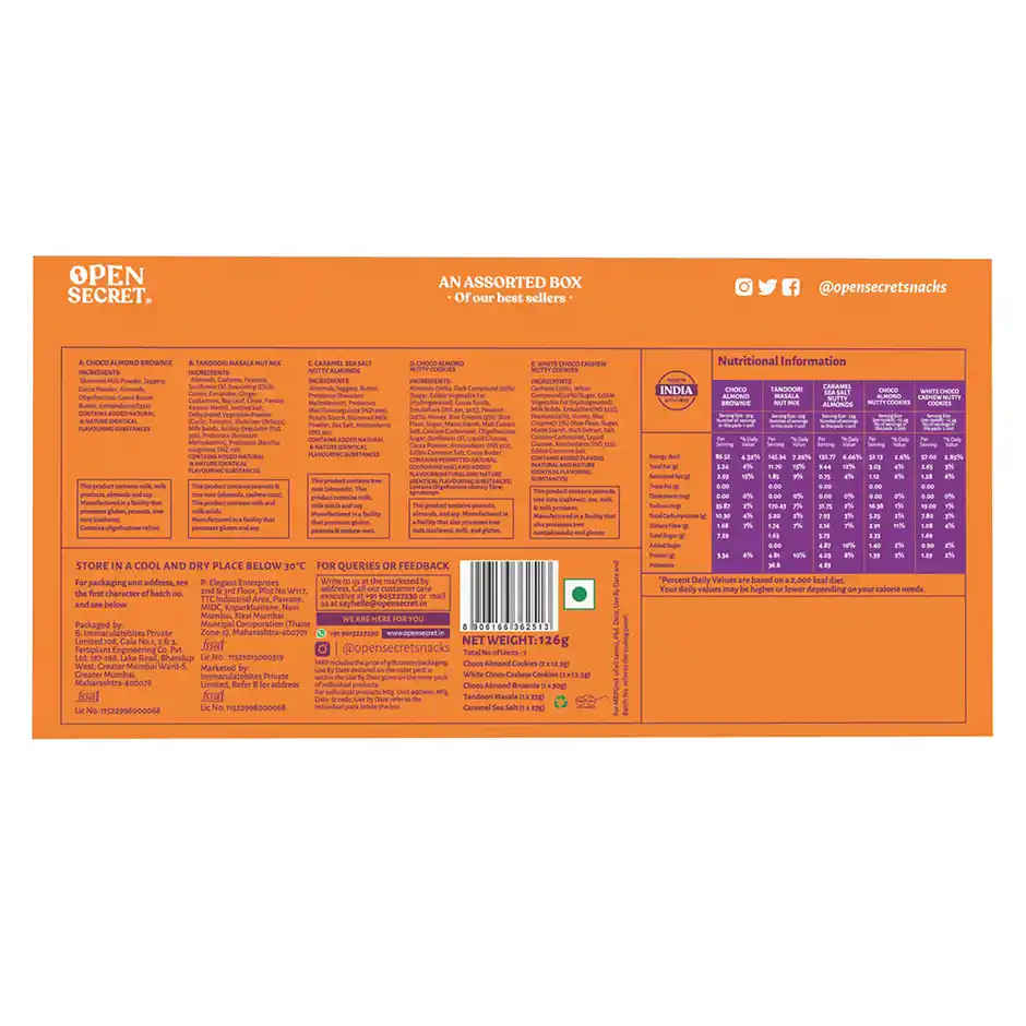 Open Secret Chocolate Cookies, Flavoured Nuts and Brownie Gift Pack