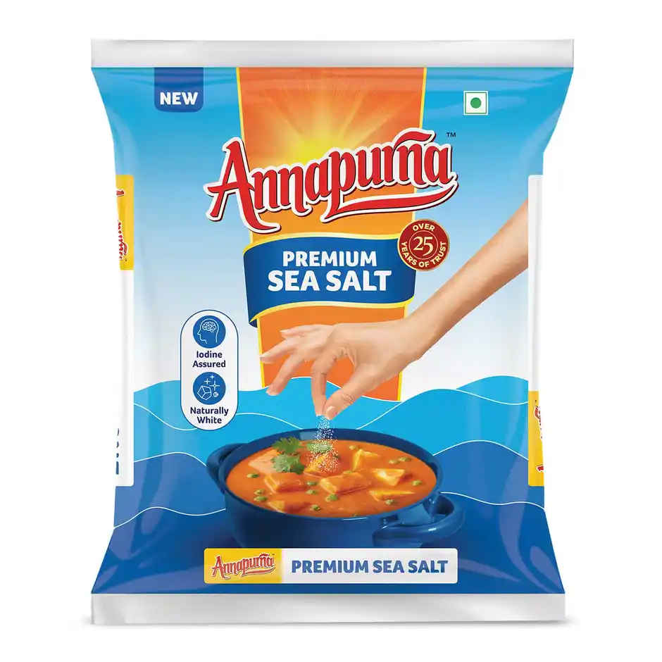 Annapurna Premium Iodised Sea Salt | Naturally Sun Dried | Naturally White | Pure & Free-Flow | Uppu
