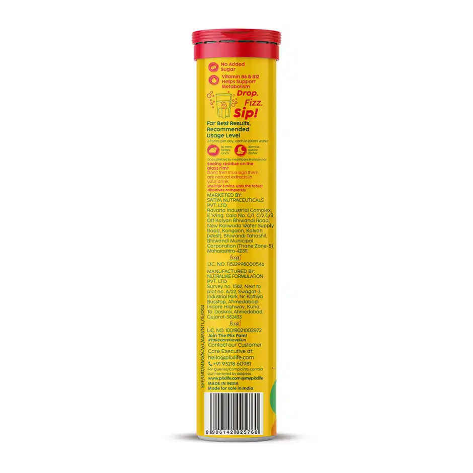 Plix Apple Cider Vinegar Effervescent for Weight Loss (Mango) - Pack Of 1