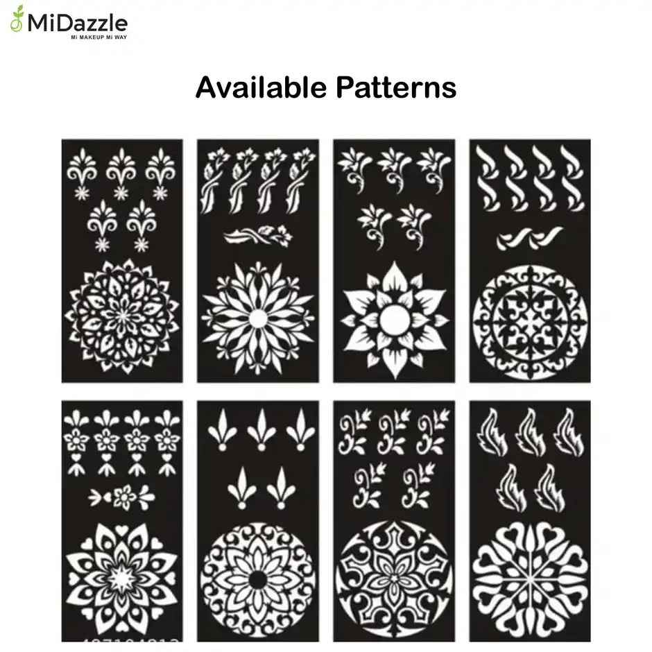Midazzle Heena Stencils Mehandi Sticker | Small Pk1 | 2 pcs Design1 | MIHS0001
