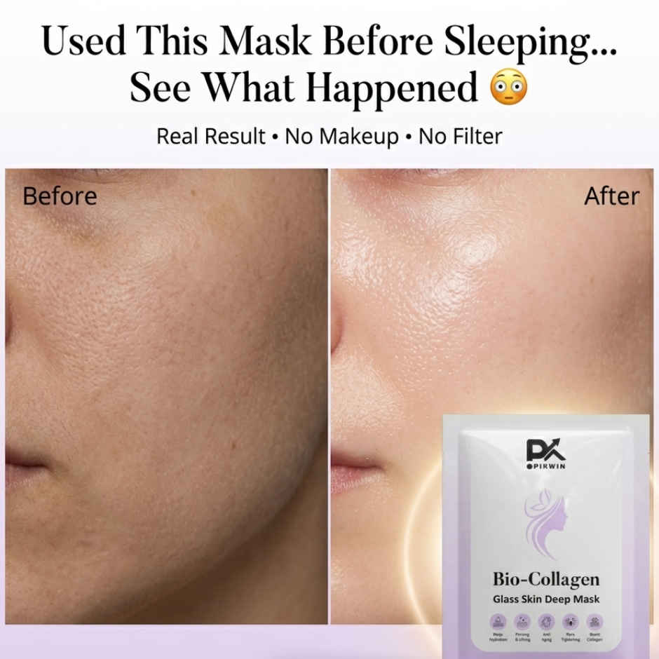 Pikwin Bio Collagen Face Sheet Mask | Korean Glass Skin Anti Aging Formula