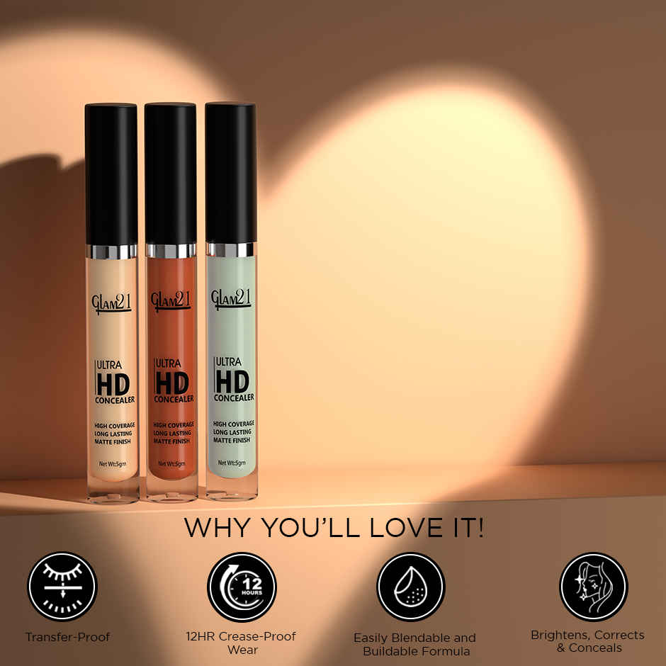 Glam21 Ultra Hd Liquid Concealer For Hd Finish | Non-Sticky Long-Lasting Matte Finish | Orange Bar