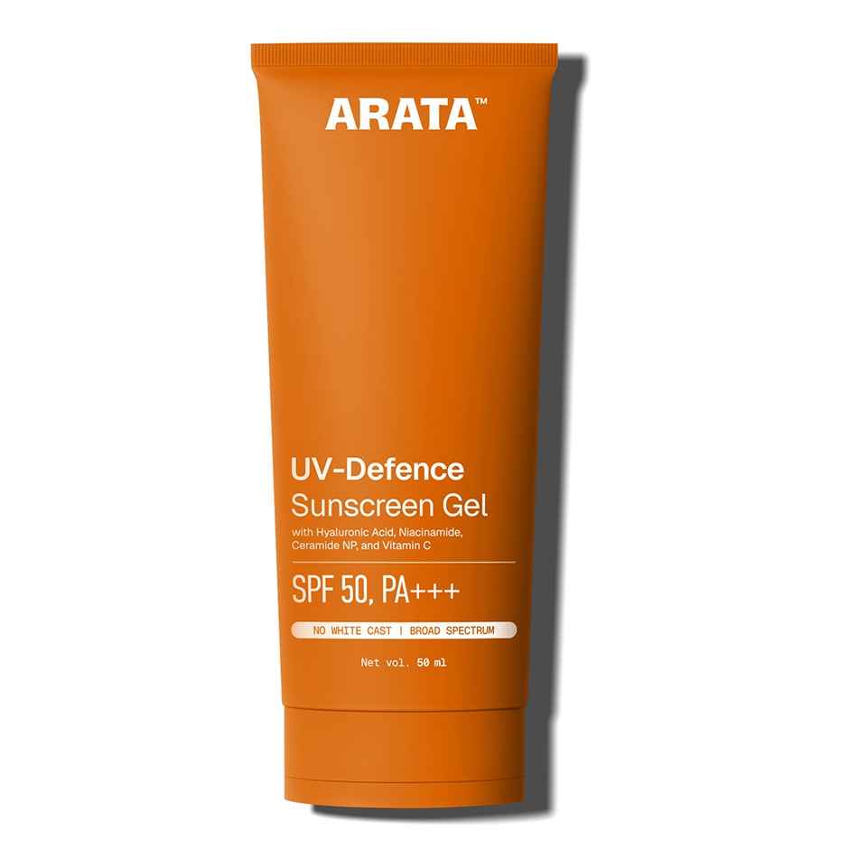 Arata UV-Defence SPF 50, PA+++ Sunscreen Gel with Hyaluronic Acid, Niacinamide, Ceramide & Vitamin C