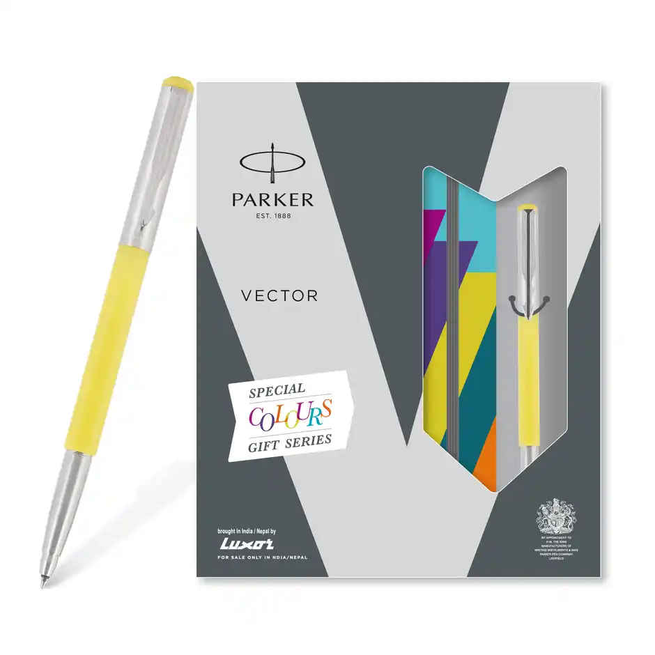 Parker Vector Metallix Yellow Roller Pen & Notebook | Gift Set