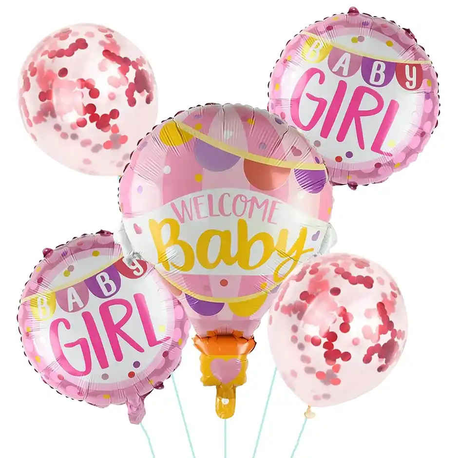 Welcome Baby Girl Foil Balloon Decoration Set 5Pcs for Baby Shower | BeyondLuv