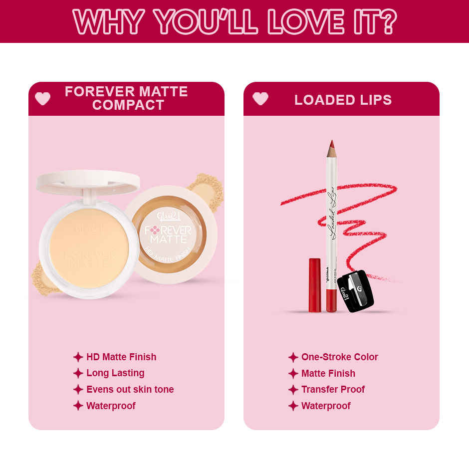 Glam21 Festive Makeup Gift Set | Lip Balm, Lip Liner, Compact & Nail Paint | Beauty Combo | Pack of 4