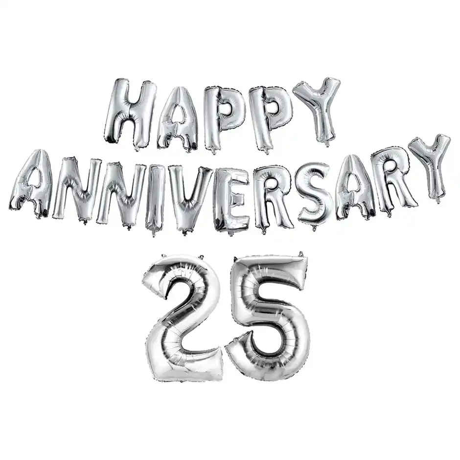 Silver 25 Number Foil Balloon for 25th Anniversary Celebration Decoration Kit | BeyondLuv