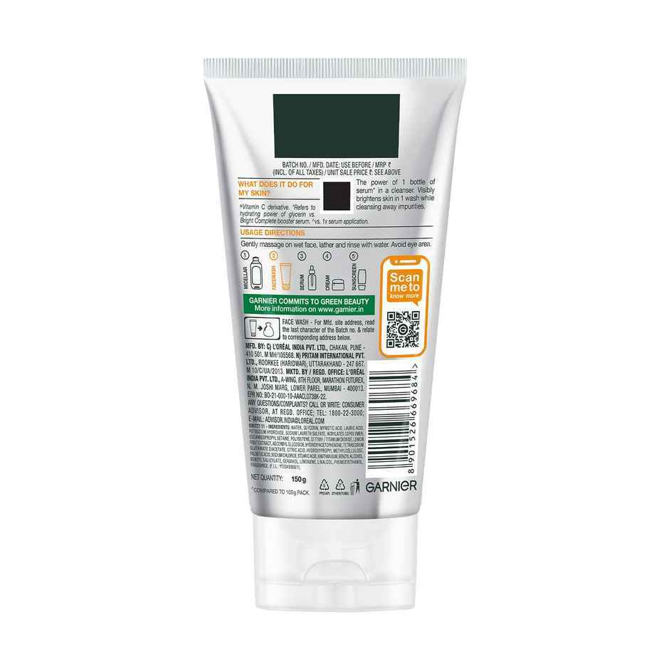 Garnier Bright Complete Serum Cleanser | Vit C Facewash for Visibly Brighter Skin in 1 Wash