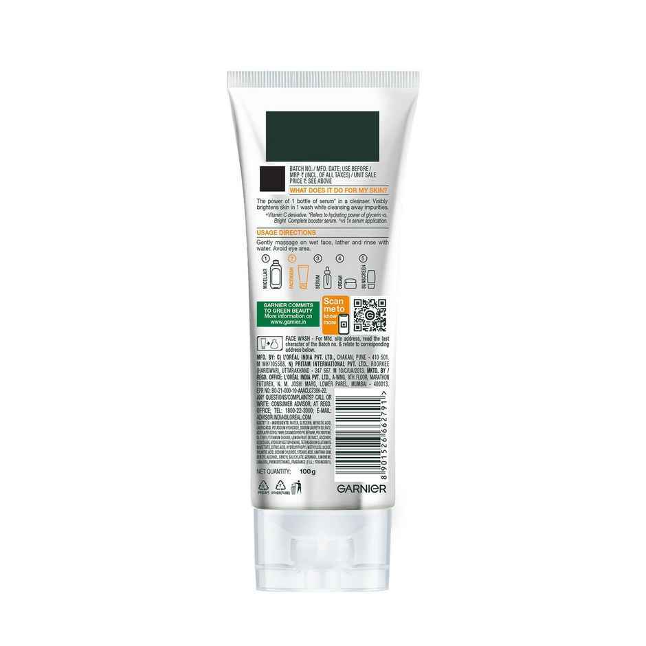 Garnier Bright Complete Serum Cleanser | Vit C Facewash for Visibly Brighter Skin in 1 Wash