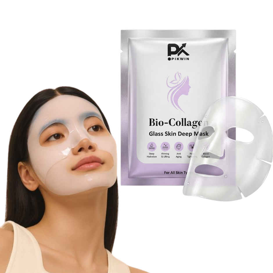 Pikwin Bio Collagen Face Sheet Mask | Korean Glass Skin Anti Aging Formula