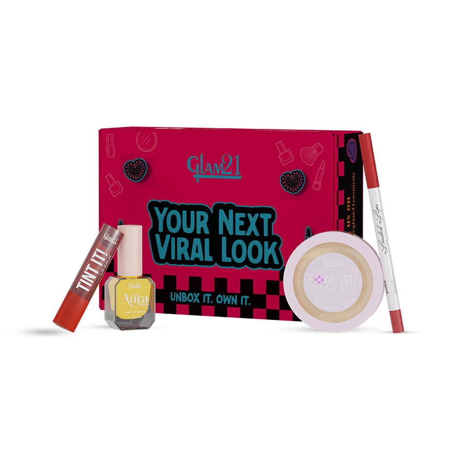 Glam21 Festive Makeup Gift Set | Lip Balm, Lip Liner, Compact & Nail Paint | Beauty Combo | Pack of 4