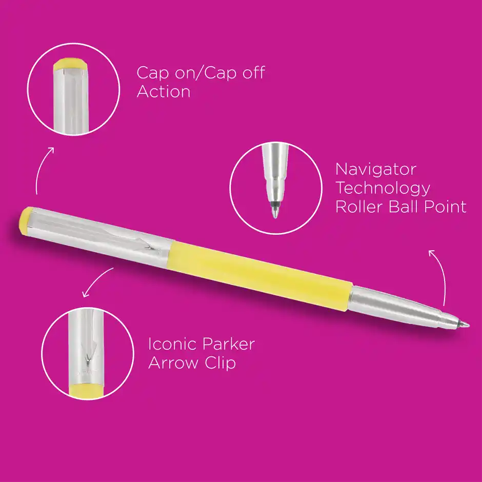 Parker Vector Metallix Yellow Roller Pen & Notebook | Gift Set