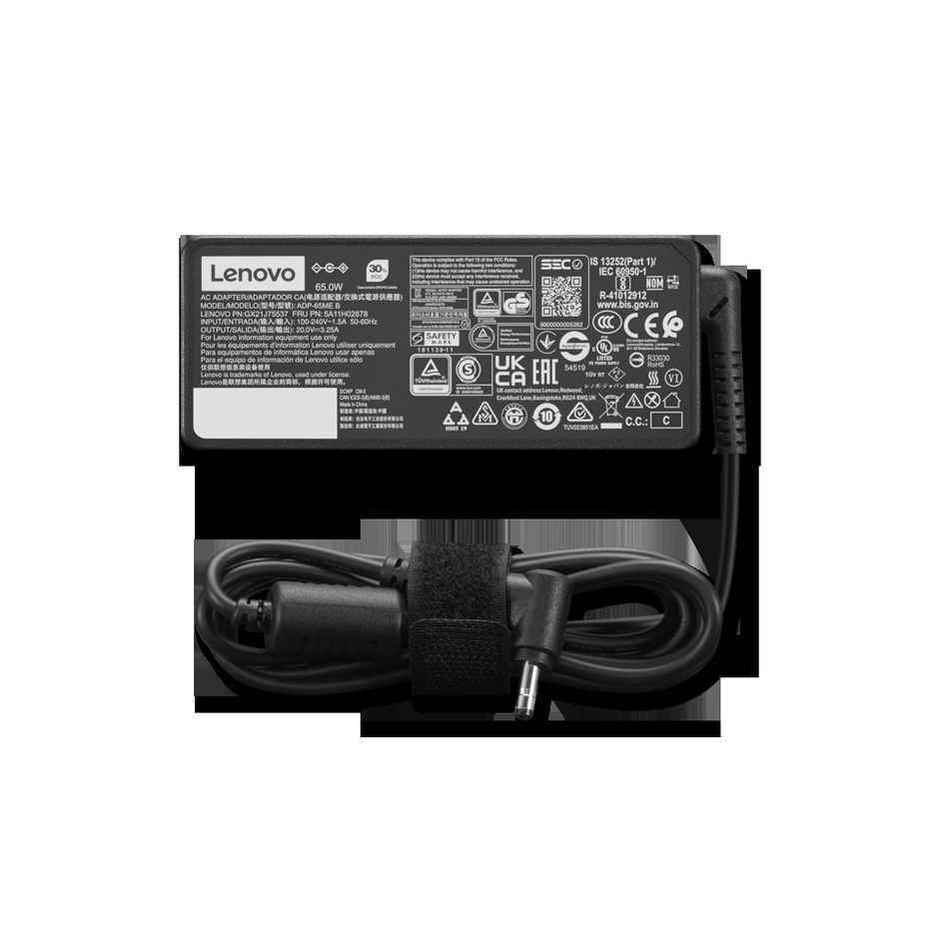 Lenovo 65W Laptop Round Pin Adapter/Charger with Power Cord for Select Models - Black (Pin Size below 4mm)