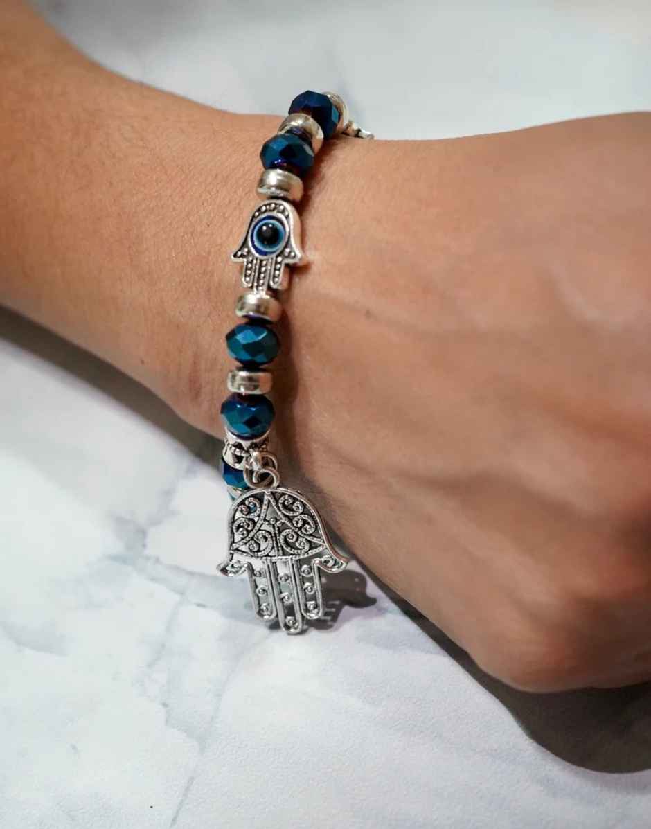 Beaded Metal Evil Eye Charms Bracelet Blue | Gullak