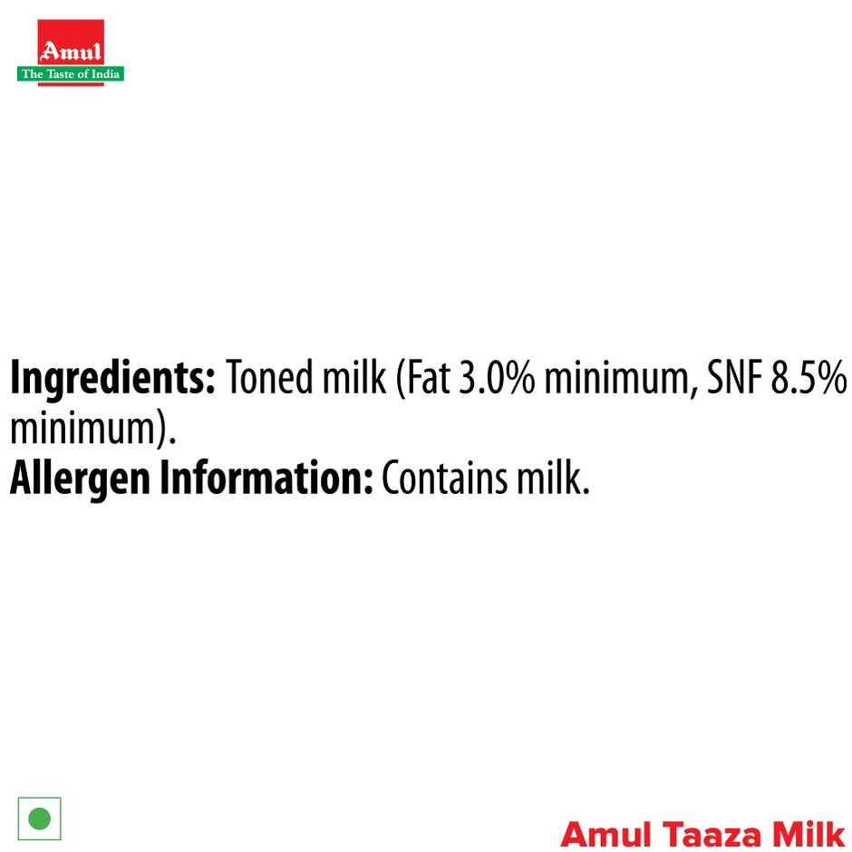 Amul Taaza Homogenised Toned Milk (Tetra Pack) Combo