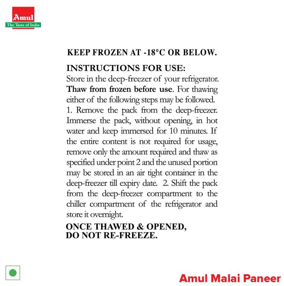 Amul Frozen Malai Paneer Combo