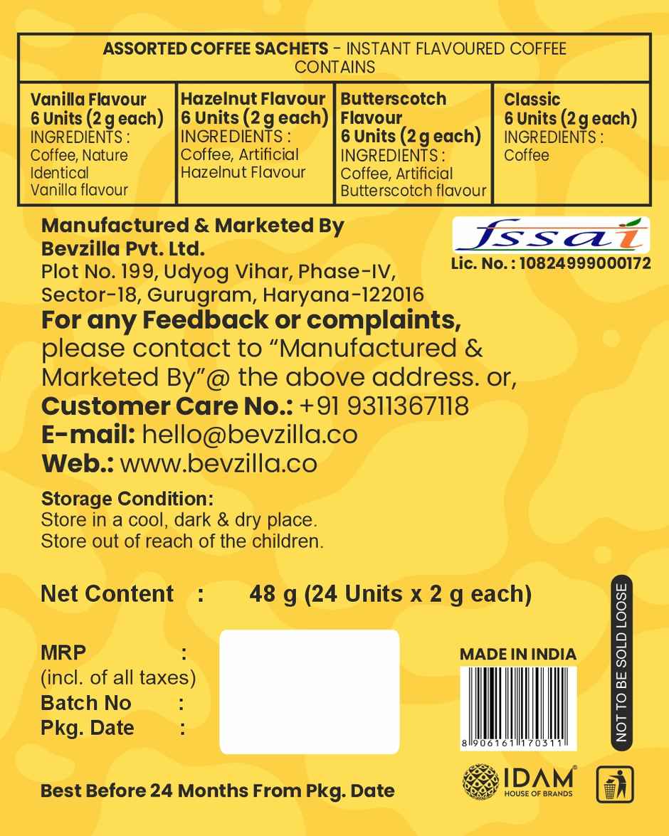 Bevzilla Assorted Instant Coffee Powder Sachets