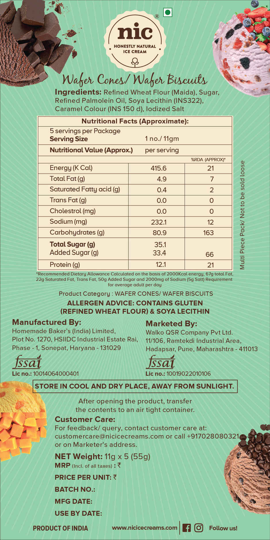 NIC Wafer Cones | Preservative Free | No Artificial Flavors