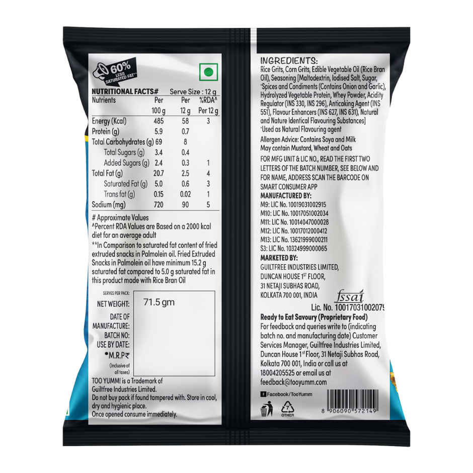 Too Yumm Noodle Masala Karare, 60% Less Saturated Fats, No Palm Oil Healthy Crisps Namkeen