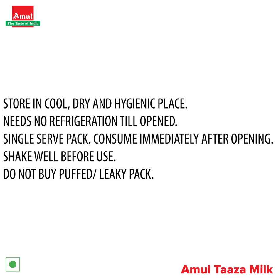 Amul Taaza Homogenised Toned Milk (Tetra Pack) Combo