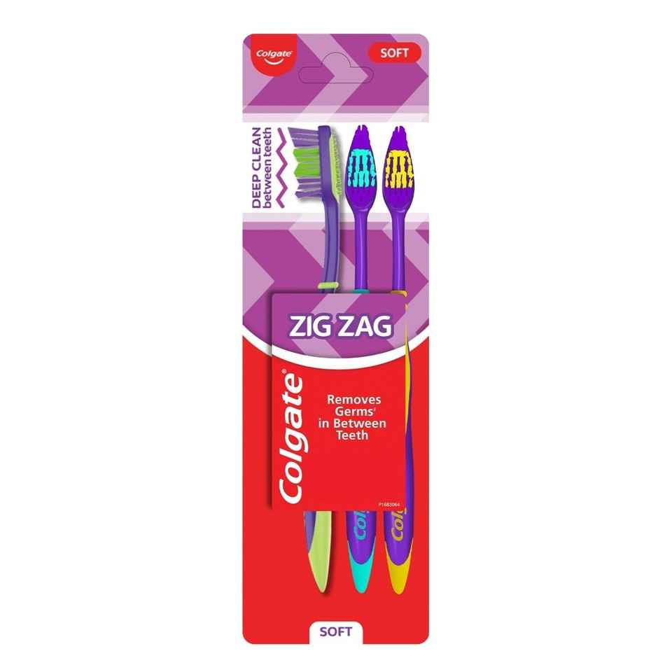 Colgate ZigZag Soft Bristle Toothbrush, Compact Brush Head for Deep & Complete Cleansing
