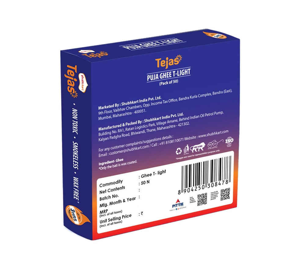 Tejas Ghee T-Light Candle | Yellow | Pack Of 50 | Shubhkart