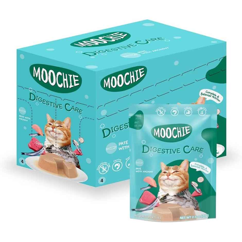 Moochie Cat Wet Food - Digestive Care - Pate With Anchovy In Gravy | Gluten Free & No Preservative