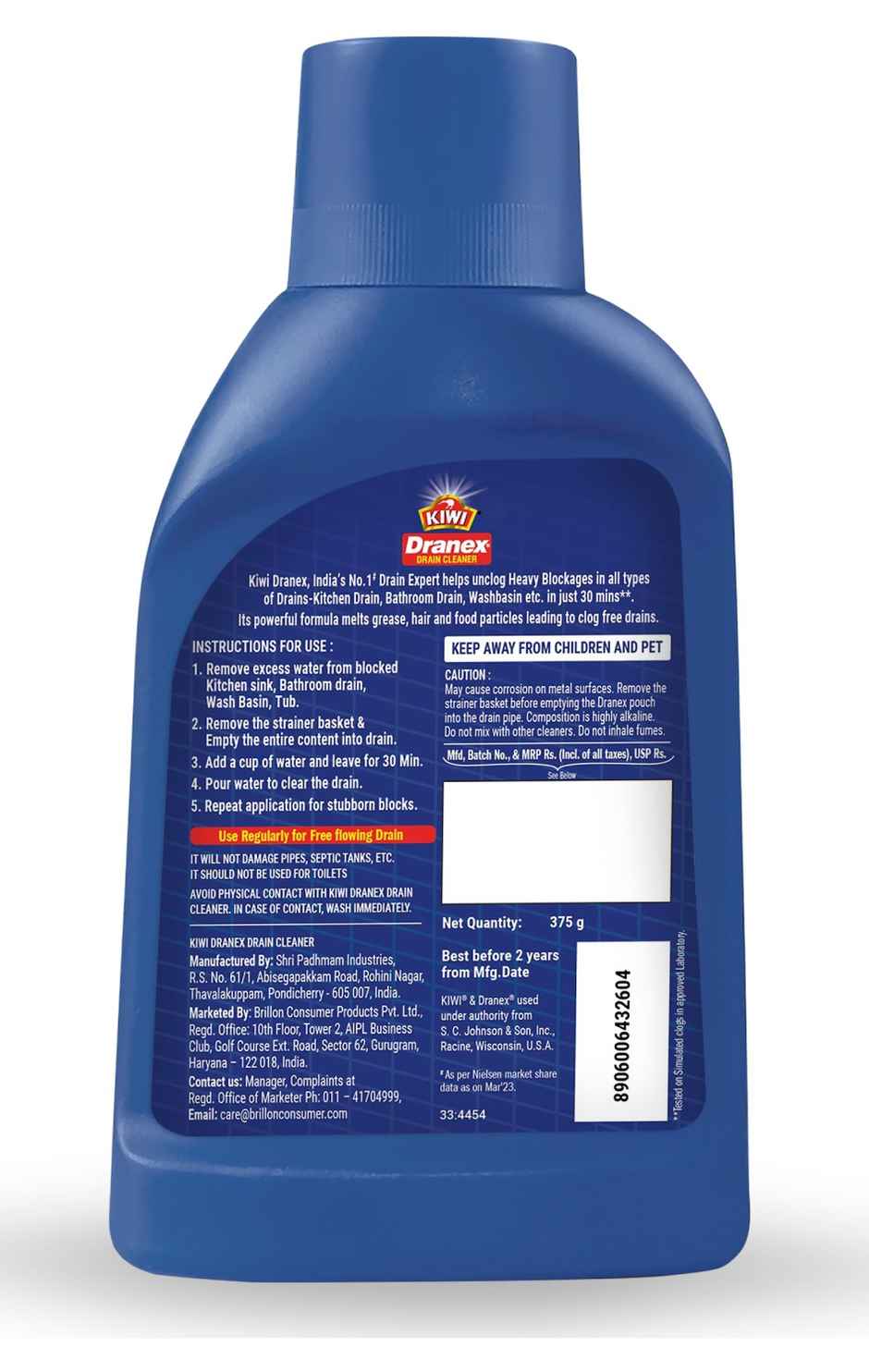 Mr. Muscle Kiwi Dranex Drain Cleaner Powder | Removes Clogs, Blockages In Just 30 Minutes