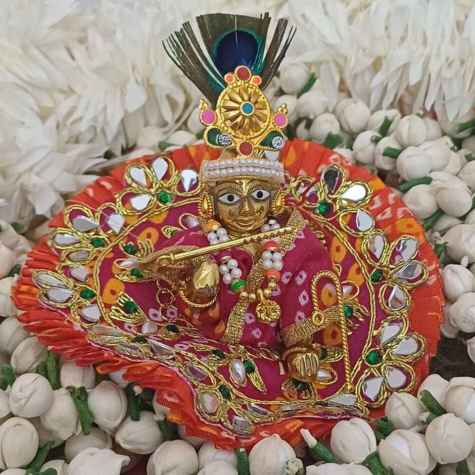 Laddoo Gopal Ornaments Set | Jewellery, Mukut, Bansi, Kangan, Stick | For 2-Inch Idol | Gullak