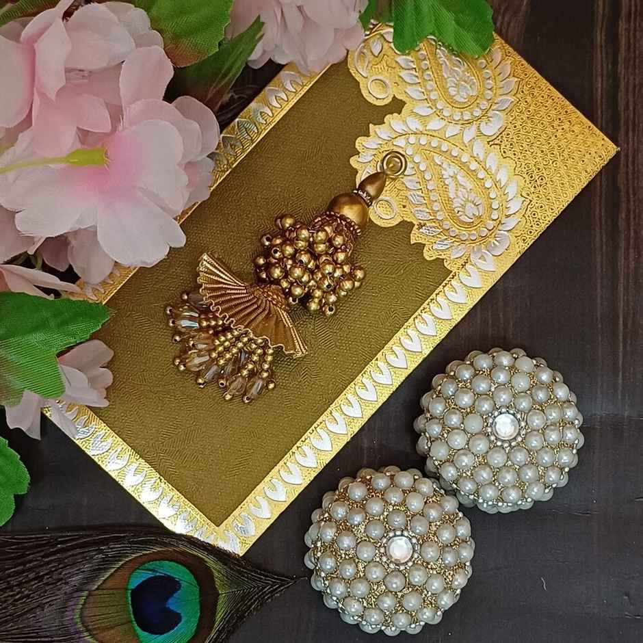 Long Moti Drop Gold Lumba Rakhi | Elegant Design | Gullak