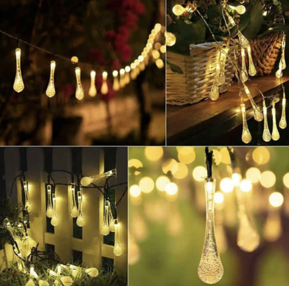 Quace Crystal Rain Drop Warm White String Light
