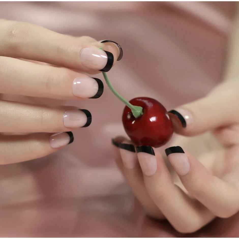 Pep Nails Bombshell Short Square Black French Tips Reusable Press On Nails 24 Nail Tips