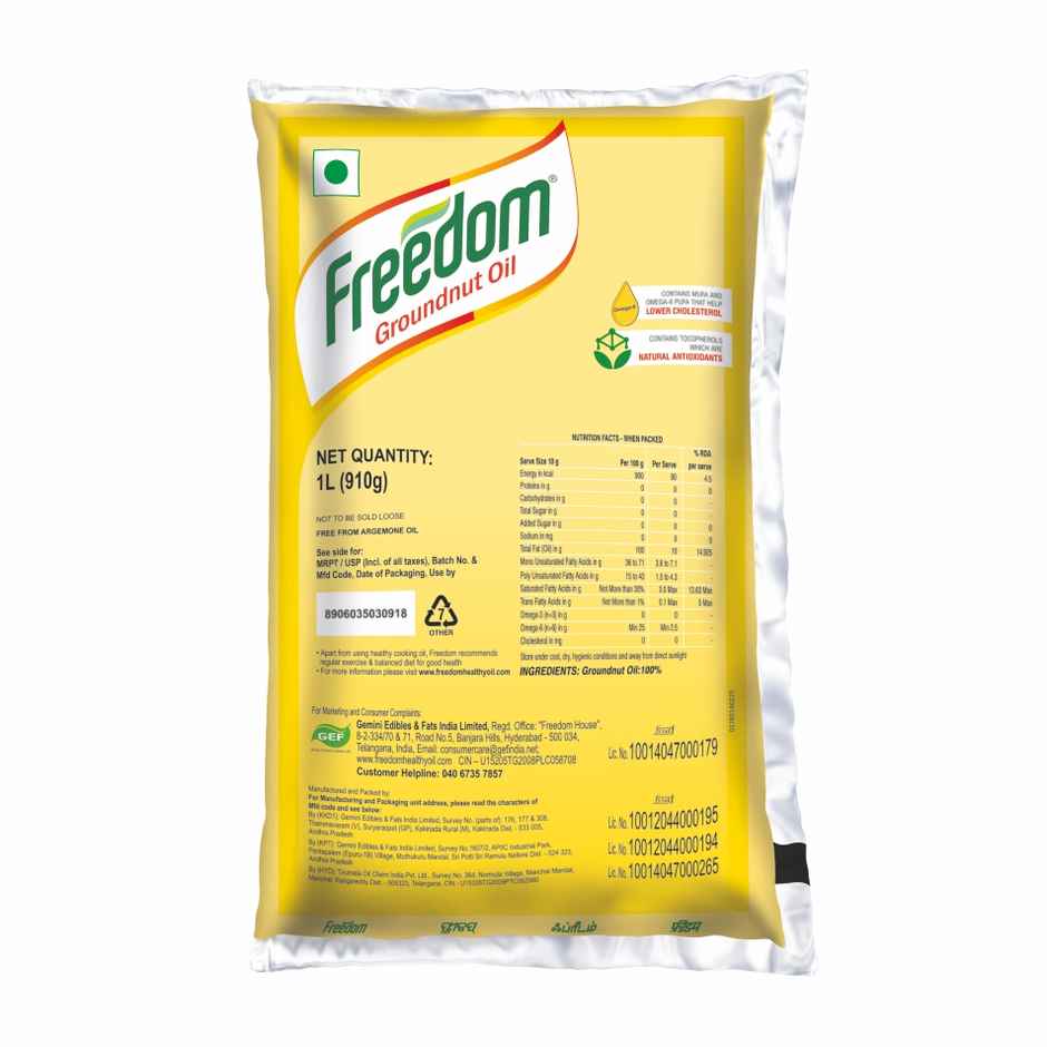 Freedom Double Filtered Groundnut Cooking Oil | Pouch Combo
