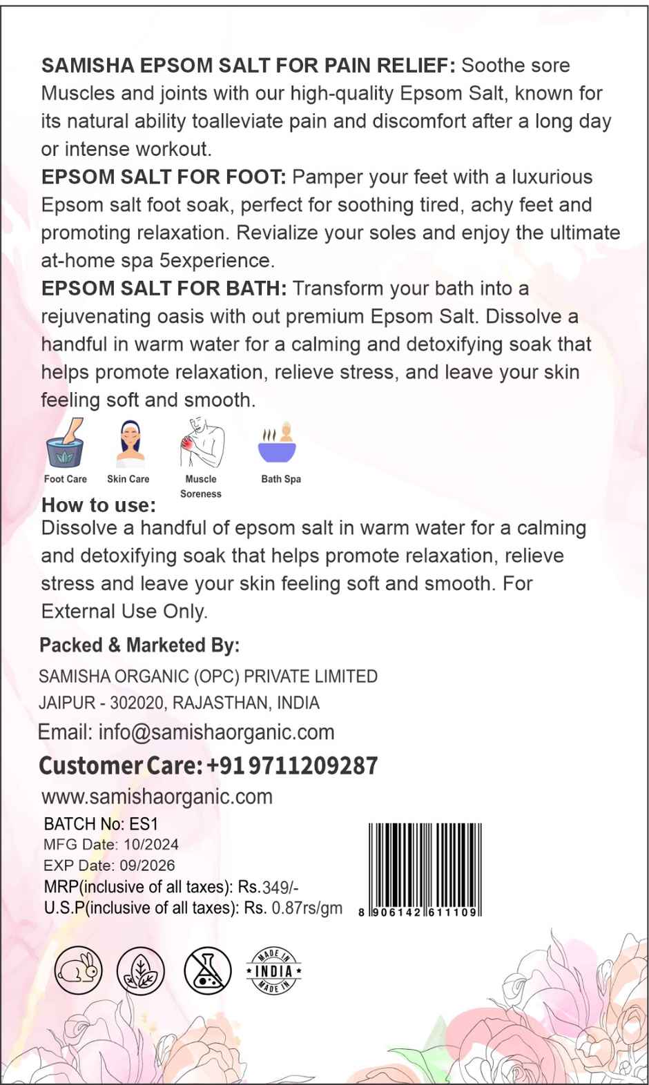 Samisha Rose Epsom Bath Salt For Pain Relief